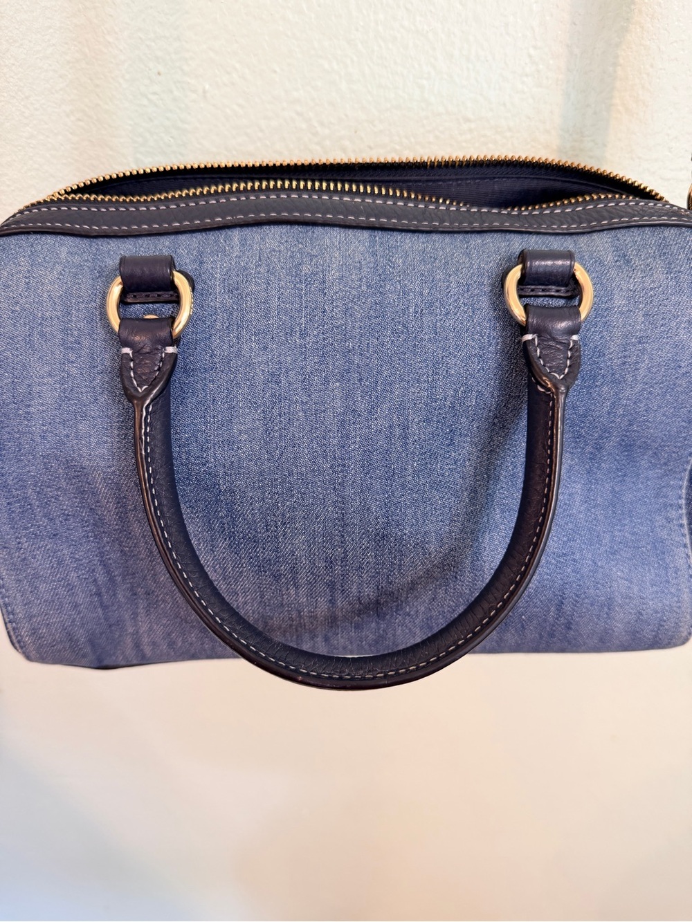 Coach Blue Denim Satchel with Navy Leather Trim and Gold Hardware - Picture 6 of 14